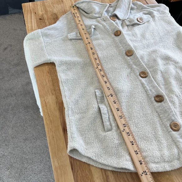 Soft Surroundings Terry Knit Button Front Shirt Jacket Shacket Grey Size Large - Picture 8 of 9